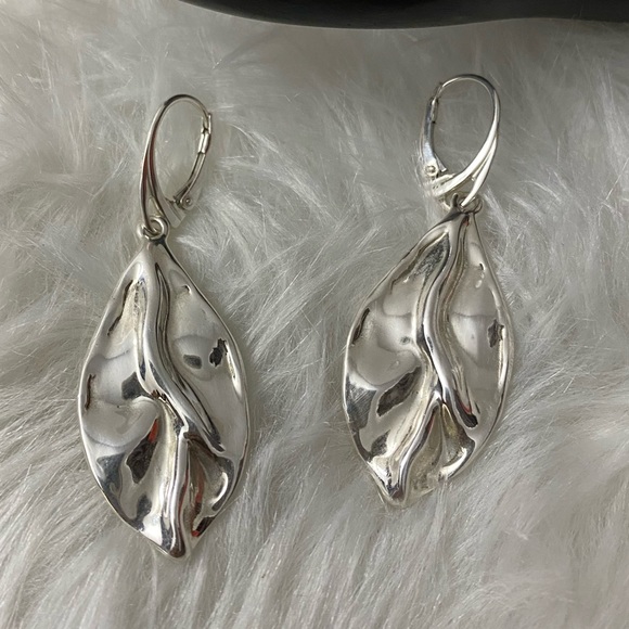 Hagit Gorali Jewelry - Artistic Leaf Sterling Silver Hoops